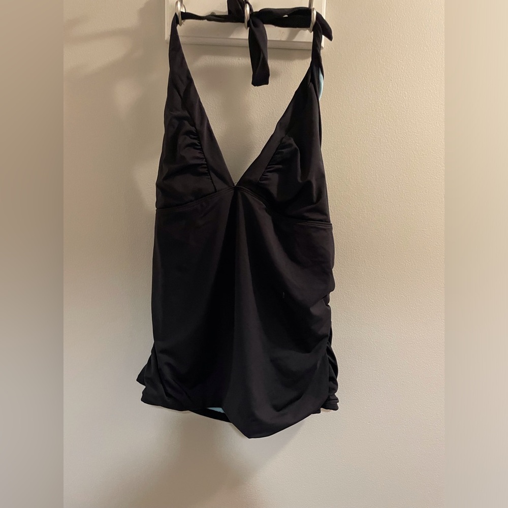 Athleta Black Swim Top with Light Blue Lining